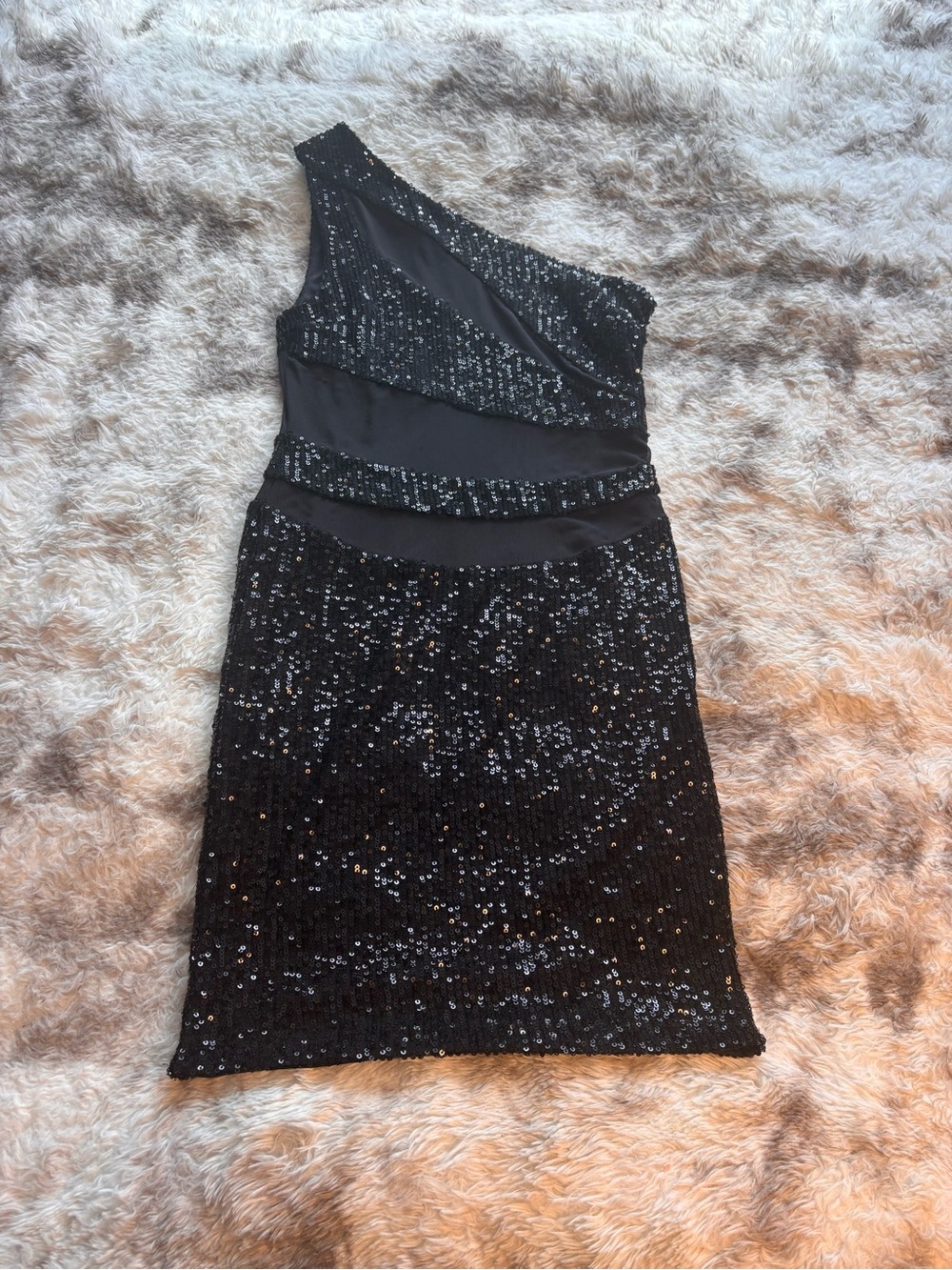 Fashion Nova Black One-Shoulder Sequin Dress